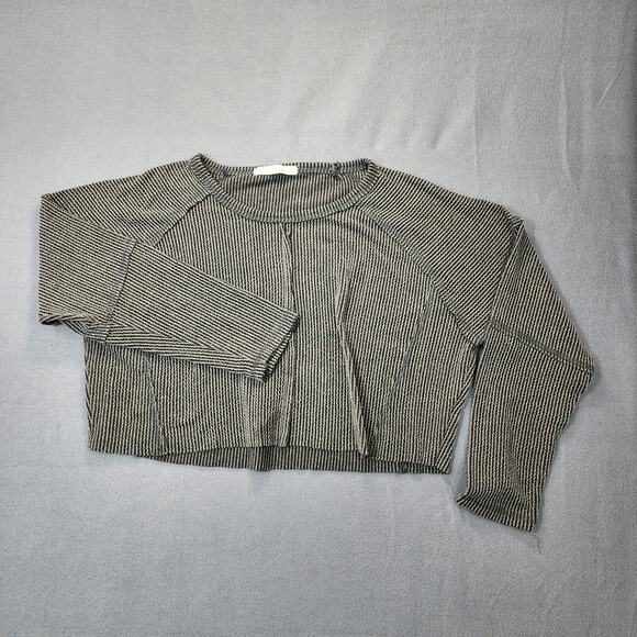 Altard State Womens Top Large Charcoal Ribbed Oversize Boxy Cropped Stretch USA - Picture 1 of 8